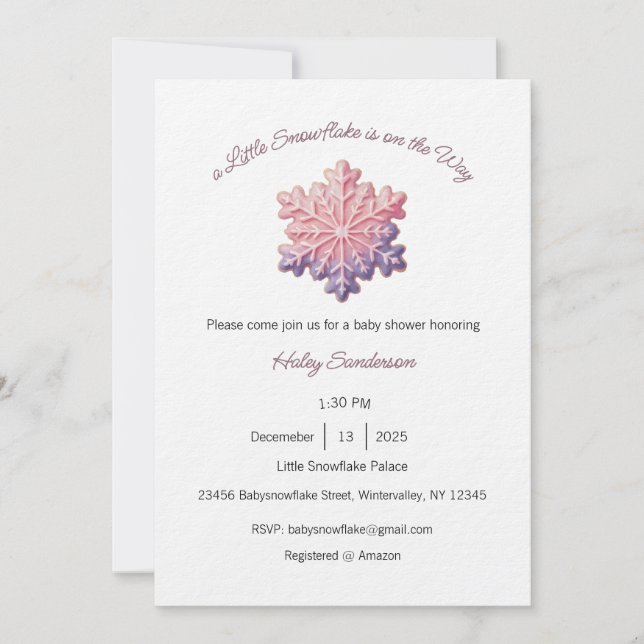 A Little Snowflake is on the Way Invitation, Baby  Invitation (Front)