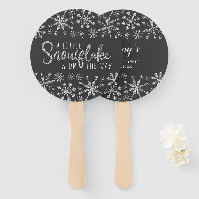 A Little Snowflake Is On The Way Silver Hand Fan (Front and Back)