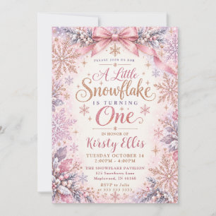 A Little Snowflake Is Turning One 1st Birthday Invitation
