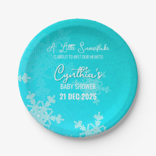 A Little Snowflake Minimalist Blue Pattern  Paper Plate