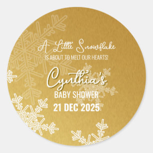 A Little Snowflake Minimalist Golden Pattern  Classic Round Sticker