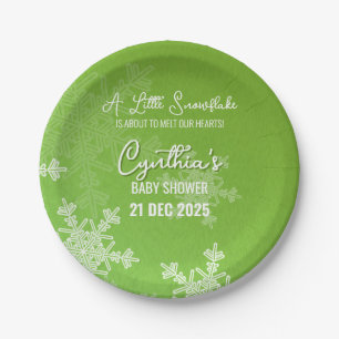 A Little Snowflake Minimalist Green Pattern  Paper Plate