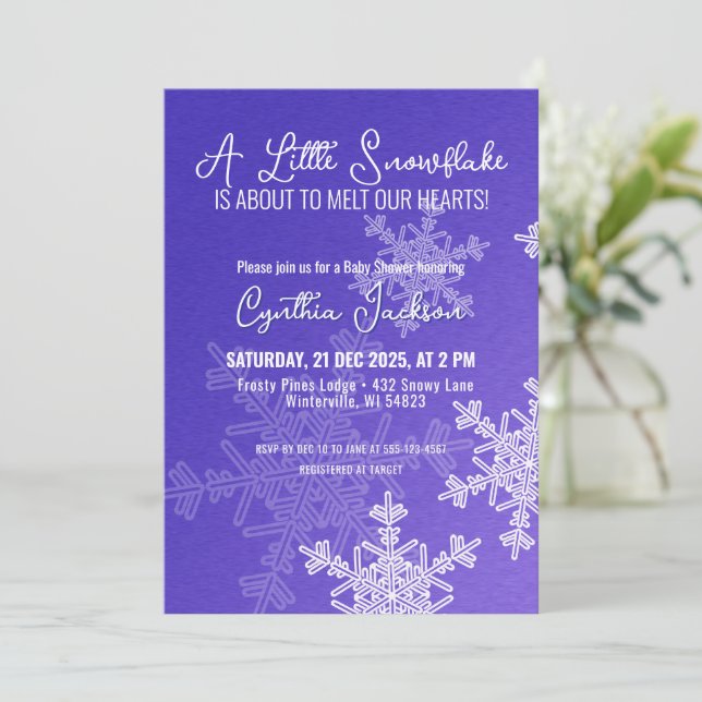A Little Snowflake Minimalist Indigo Pattern  Invitation (Standing Front)