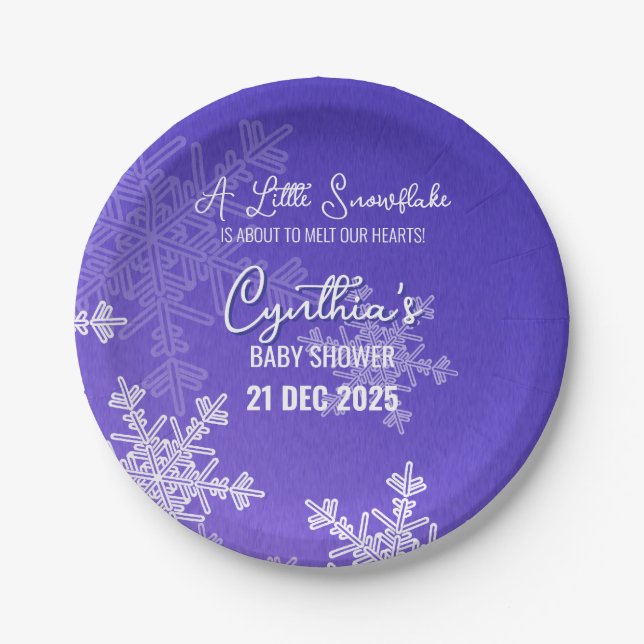A Little Snowflake Minimalist Indigo Pattern  Paper Plate (Front)