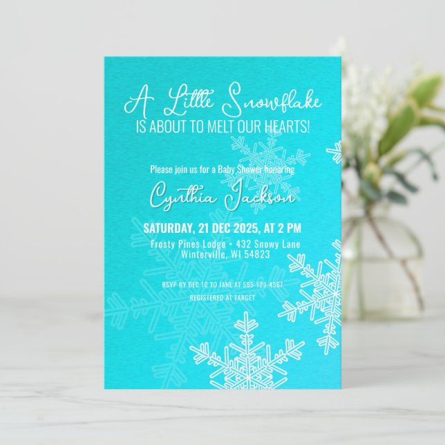 A Little Snowflake Minimalist Light Blue Pattern  Invitation (Standing Front)