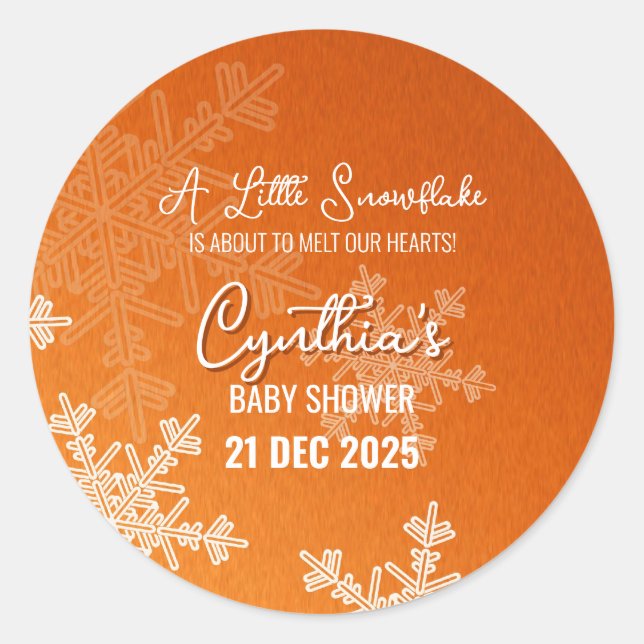 A Little Snowflake Minimalist Orange Pattern  Classic Round Sticker (Front)