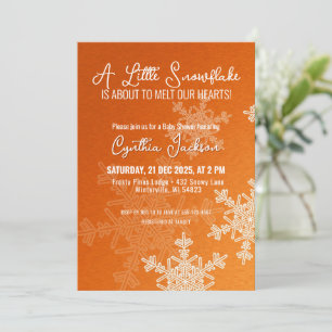 A Little Snowflake Minimalist Orange Pattern  Invitation