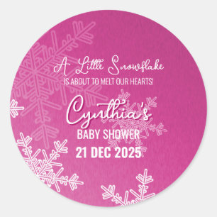 A Little Snowflake Minimalist Pink Pattern  Classic Round Sticker