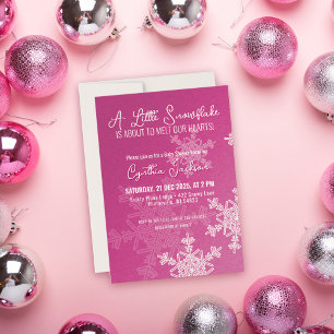 A Little Snowflake Minimalist Pink Pattern  Invitation