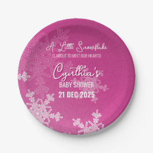 A Little Snowflake Minimalist Pink Pattern Paper Plate