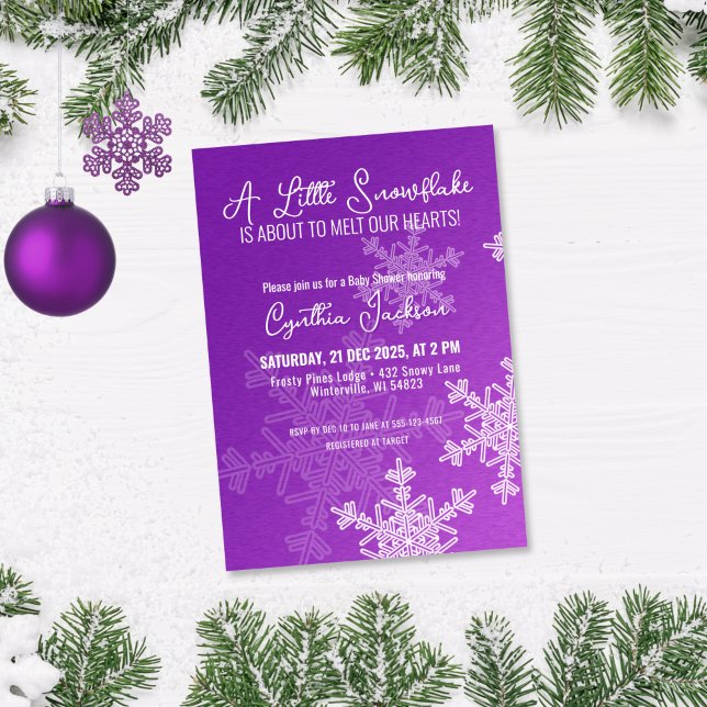 A Little Snowflake Minimalist Purple Pattern  Invitation (Creator Uploaded)