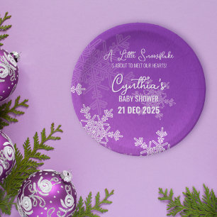 A Little Snowflake Minimalist Purple Pattern Paper Plate