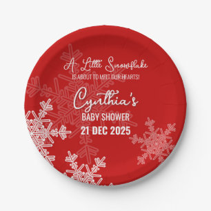 A Little Snowflake Minimalist Red Pattern  Paper Plate