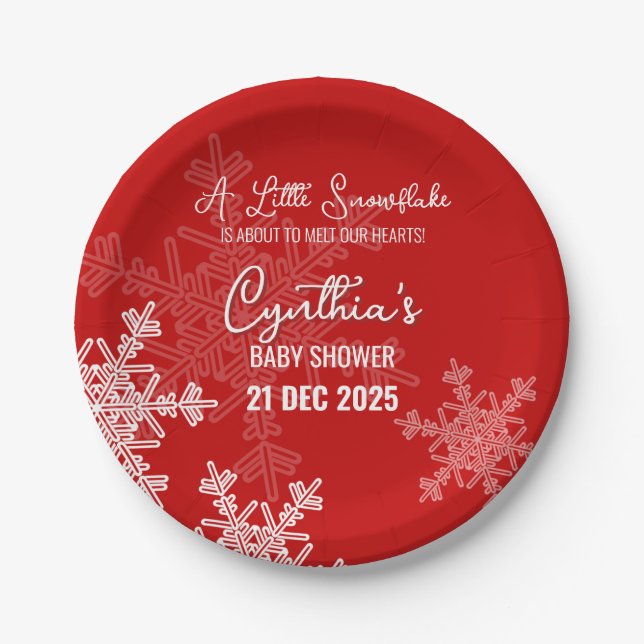 A Little Snowflake Minimalist Red Pattern  Paper Plate (Front)