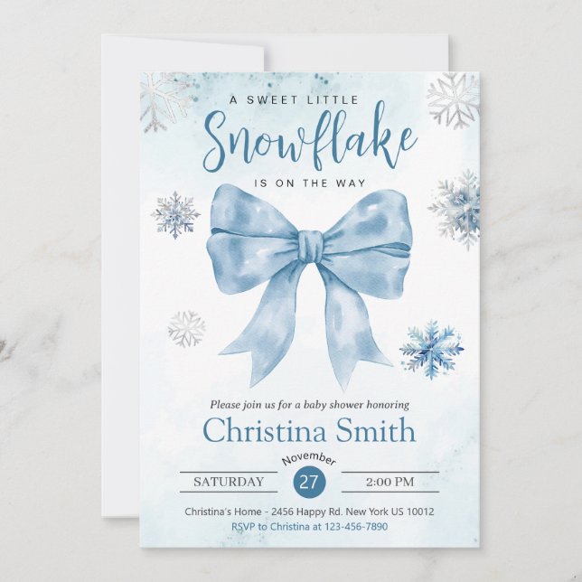 A Little Snowflake On The Way Blue Baby Boy Shower Invitation (Front)
