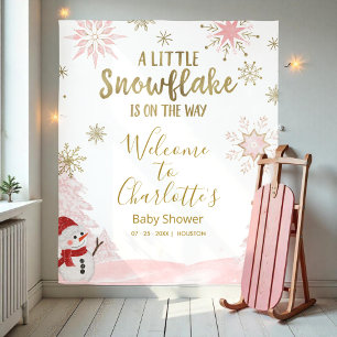 A little snowflake Pink Baby Shower Backdrop Tapestry