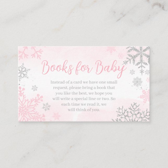 A Little Snowflake Pink Baby Shower Books for Baby Enclosure Card (Front)