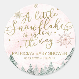 A little Snowflake Pink Baby Shower Classic Round Sticker