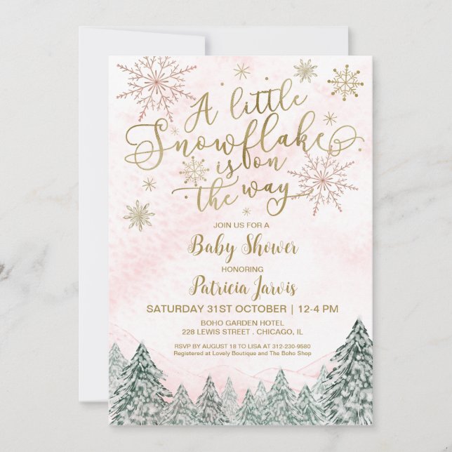 A little Snowflake Pink Baby Shower Invitation (Front)