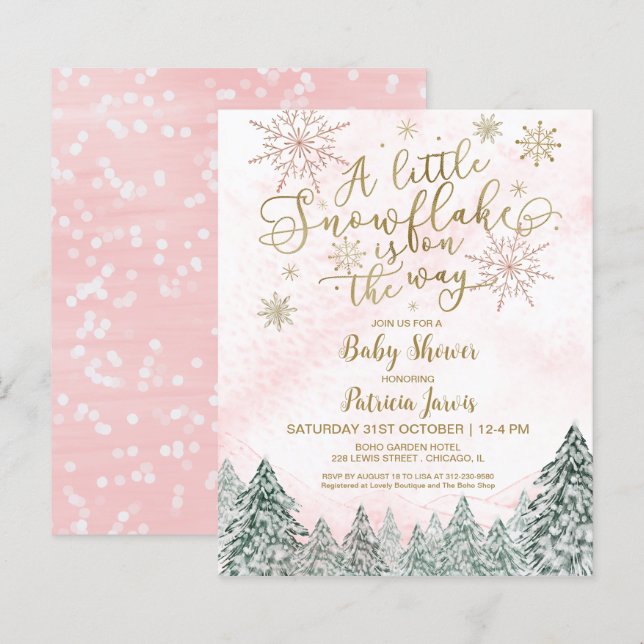 A little Snowflake Pink Baby Shower Invitation (Front/Back)