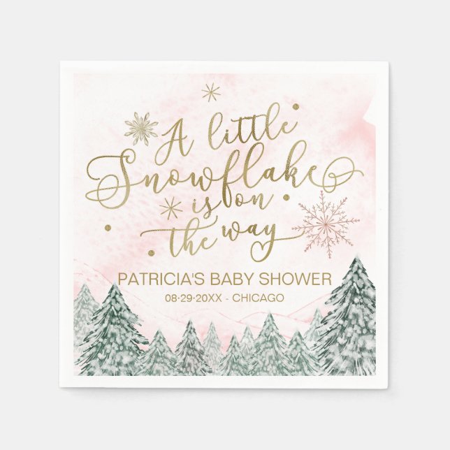 A little Snowflake Pink Baby Shower Napkin (Front)