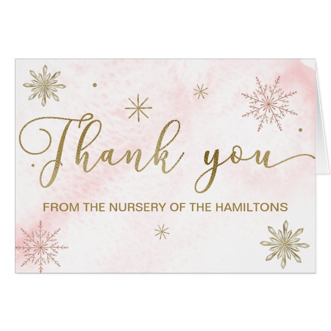 A little Snowflake Pink Baby Shower Thank You (Front Horizontal)