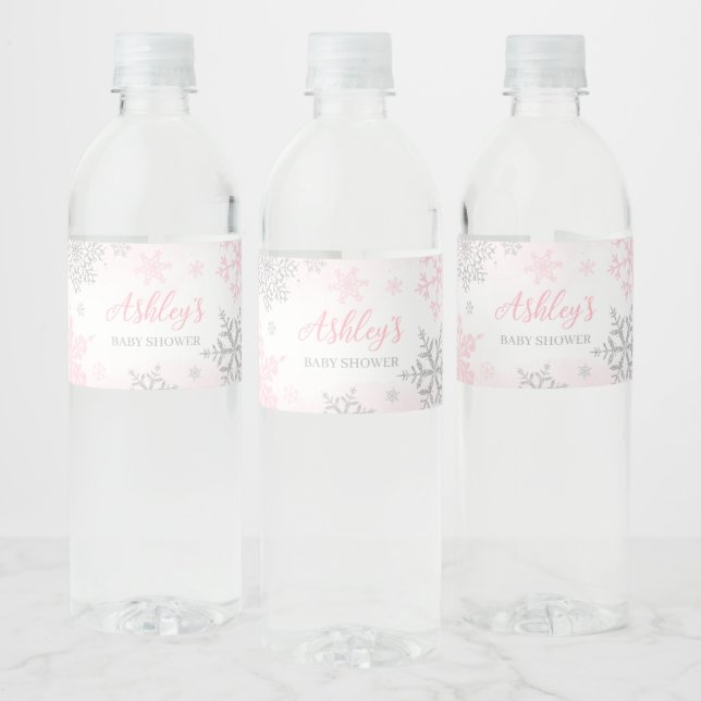 A Little Snowflake Pink Baby Shower   Water Bottle Label (Bottles)