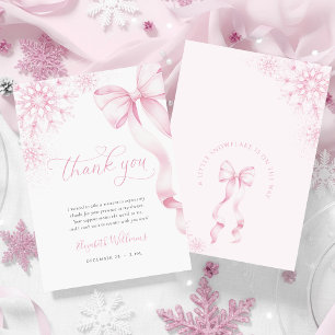 A Little Snowflake Pink Bow Baby Shower Thank You Card