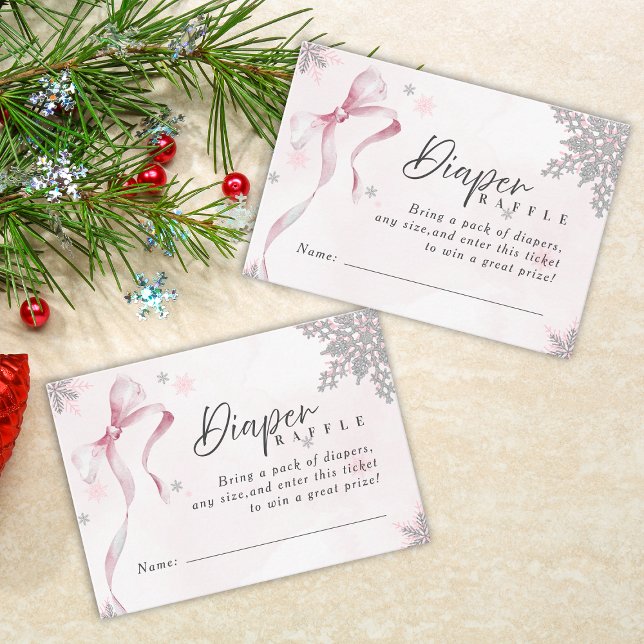 A little Snowflake Pink Bow Glitter Baby Shower Enclosure Card (Creator Uploaded)