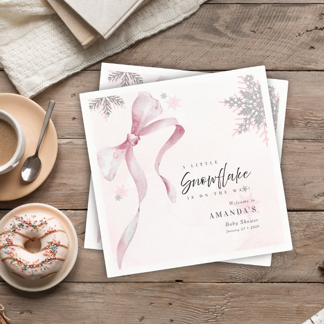 A little Snowflake Pink Bow Glitter Baby Shower  Napkin (Creator Uploaded)