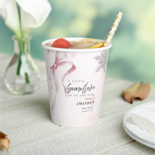 A little Snowflake Pink Bow Glitter Baby Shower  Paper Cups