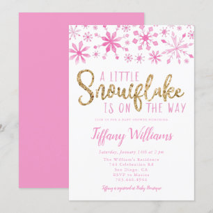 A Little Snowflake Pink Gold Baby Shower Invitation