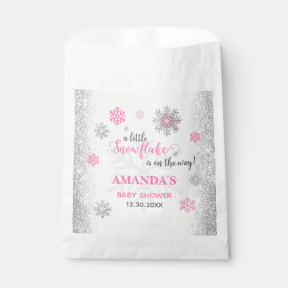 A Little Snowflake Pink Silver Winter Baby Shower Favour Bags