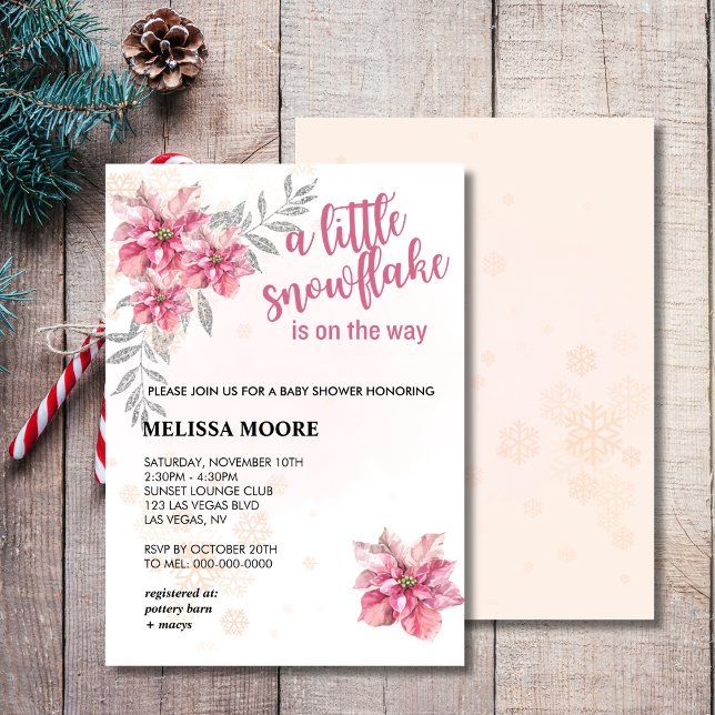 A Little snowflake pink snowflake pink poinsettia Invitation (Creator Uploaded)