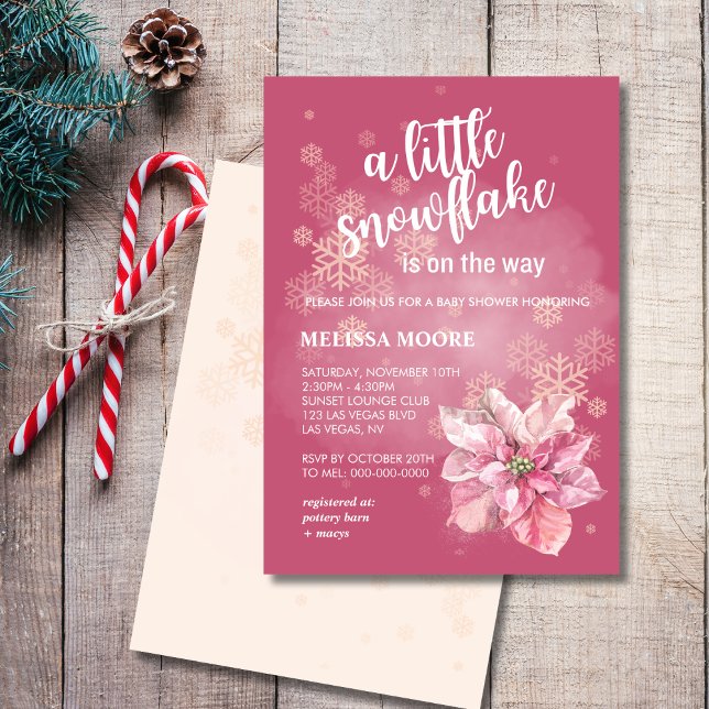 A Little snowflake pink snowflake pink poinsettia Invitation (Creator Uploaded)