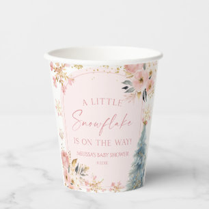 A Little Snowflake Pink Winter Baby Shower Paper Cups