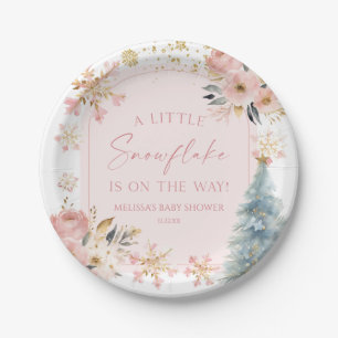 A Little Snowflake Pink Winter Baby Shower  Paper Plate