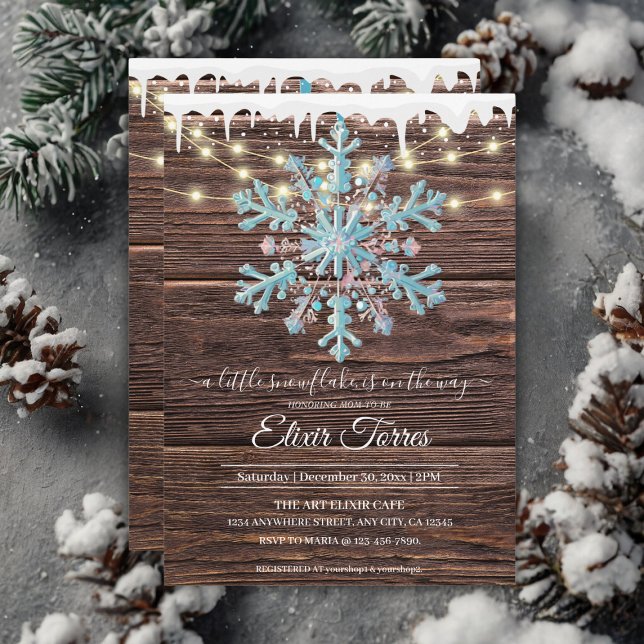 A Little Snowflake Rustic Winter Baby Shower Invitation (Creator Uploaded)