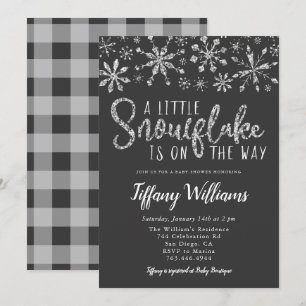 A Little Snowflake Silver Glitter Baby Shower Invitation