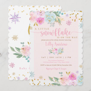 A Little Snowflake Winter Baby Girl Shower Invitation