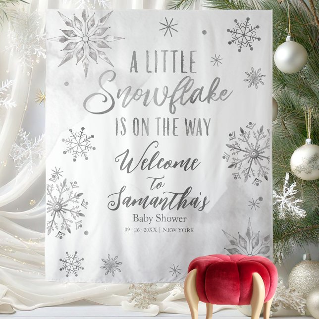 A Little Snowflake Winter Baby Shower Backdrop Tapestry (Creator Uploaded)