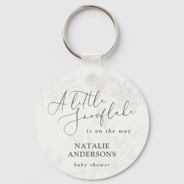 A little snowflake winter baby shower party key ring (Front)