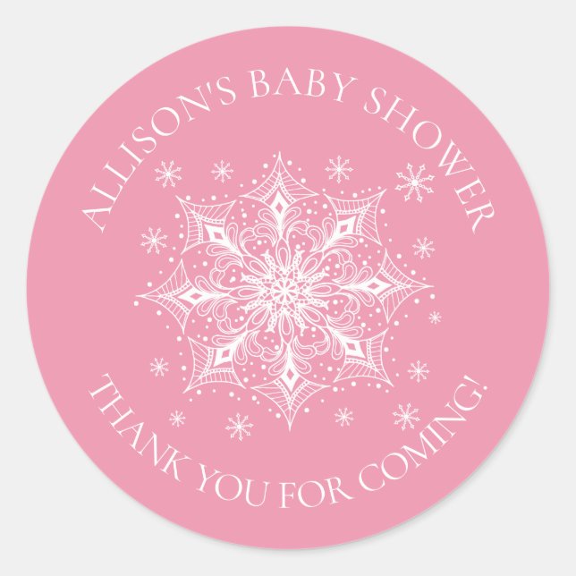 A Little Snowflake Winter Baby Thank You Shower Classic Round Sticker (Front)