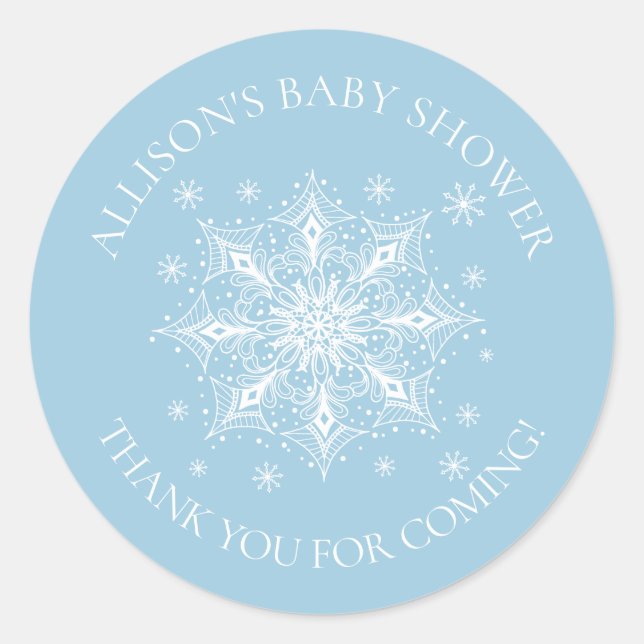 A Little Snowflake Winter Baby Thank You Shower Classic Round Sticker (Front)
