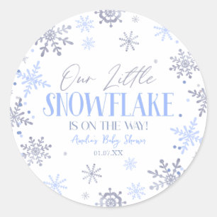 A Little Snowflake Winter Blue Baby Shower Classic Round Sticker