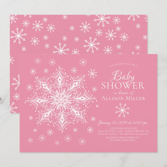 A Little Snowflake Winter Girl Baby Shower Invitation (Front/Back)