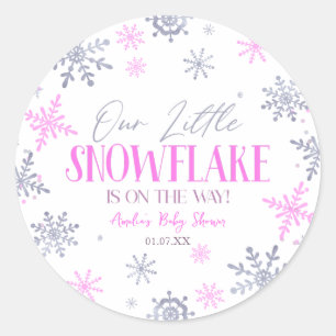 A Little Snowflake Winter Pink Baby Shower Classic Round Sticker