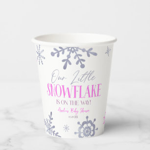 A Little Snowflake Winter Pink Baby Shower Paper Cups