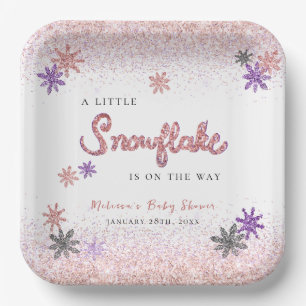 A Little Snowflake Winter Pink Girl Baby Shower Paper Plate