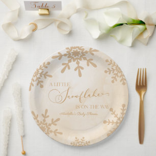 A Little Snowflake Winter Wonderland Baby Shower Paper Plate